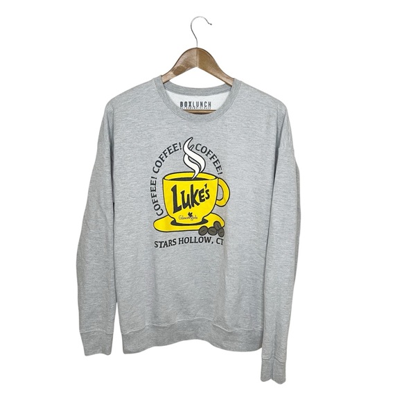 BoxLunch Gray Luke's Coffee Crew Neck Sweater Gilmore Girls L Stars Hollow - Picture 1 of 8